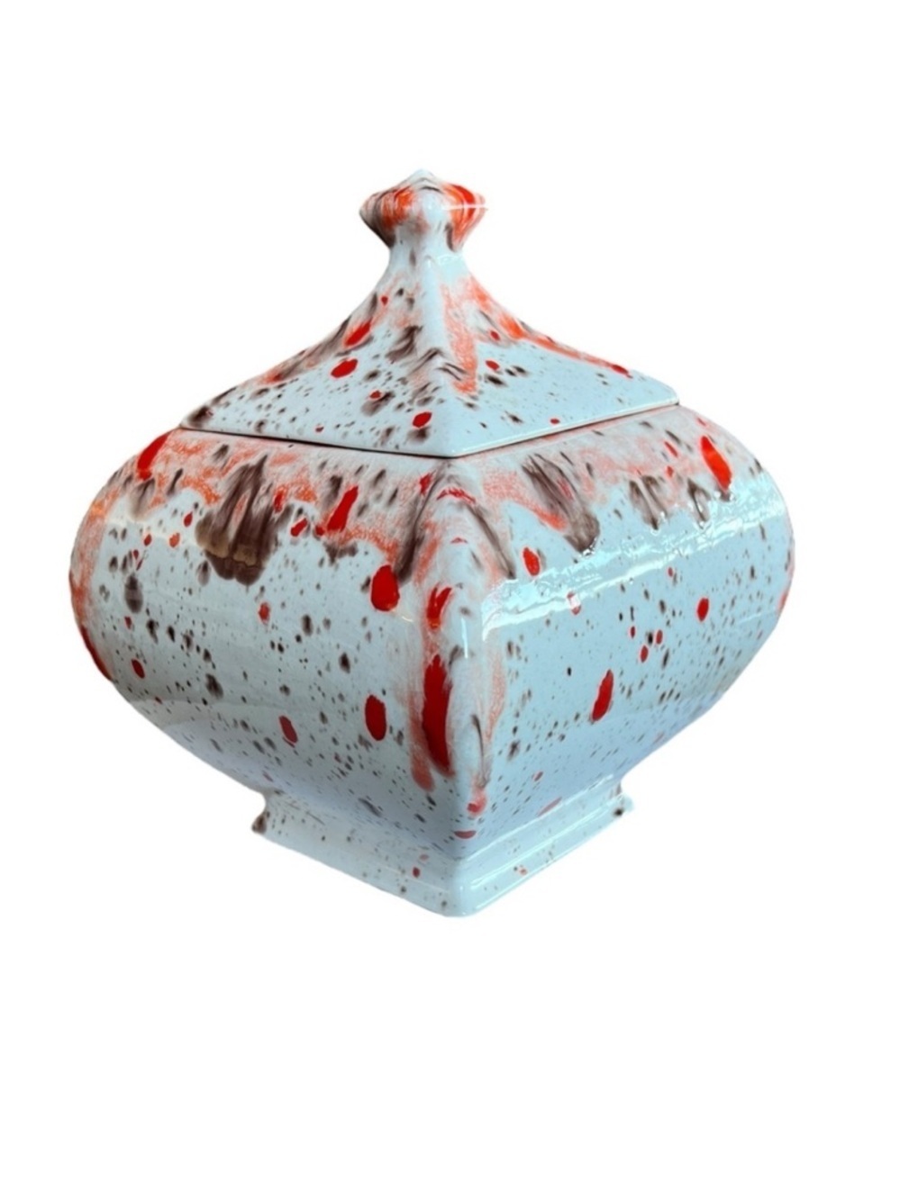 Vintage 1970s Dot Young Flame Speckled Glaze Lidded Studio Art Pottery Piece